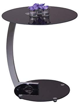 Heinz Hofmann 2932.CGS Beistelltisch / Schwarze Glasplatte / Verchromt / Höhe 52 cm, Durchmesser 45 cm