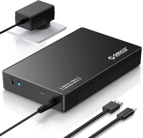 ORICO 3,5 Involucro per Disco Rigido Esterno SATA III a USB3.1 Tipo C per Installazione Senza Attrezzi Supporta UASP e Dischi da 20TB - Nero-Metal+ABS-3588C3