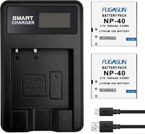 2 Stück 1500 mAh NP-40 Akku mit LCD NP-40 NP40 Akku-Ladegerät für Casio EX-Z1000 EX-Z1050 EX-Z1080 EX-Z1200 EX-Z700 EX-Z750 EX-Z850 EX-FC100 FC150 FC160S Z400