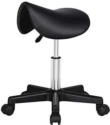Yaheetech Tabouret roulettes Professionnel PU Tabouret Ergonomique Selle De Cheval Anti Mal De Dos à roulettes Pivotantes Hauteur Réglable 45,5-60 cm Noir