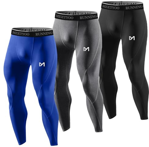 MEETYOO mens for Men, Cool Dry Sports Workout Running Tights Leggings Compression Pants, 3pcs-c, Medium US