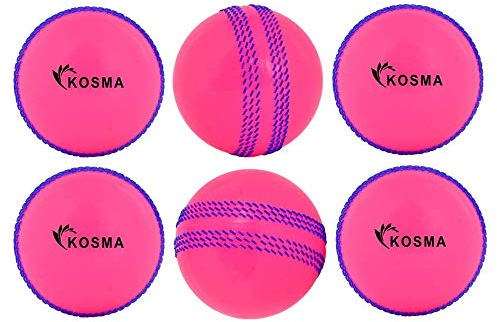 Kosma Confezione da 6 palline da cricket Windball | Indoor & Outdoor Soft Training Cricket Ball per allenamento (rosa con cucitura blu)