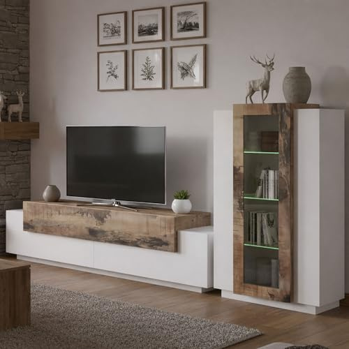 Dmora Parete Attrezzata Mirko 45x280x121h cm Bianco Lucido Modulabile 12 Ripiani, 14 Vani Made in Italy