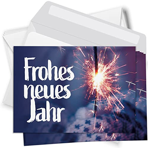 Einladungskarten Manufaktur Hamburg 10 Neujahrskarten mit Umschlag - Frohes Neues Jahr - Motiv Wunderkerze 2 - Silvester Neujahr Postkarten Karten Grußkarten