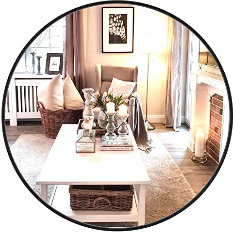 Dripex Rund Wandspiegel 50cm mit Aluminiumrahmen,dekorativer HD Wandspiegel Schminkspiegel für Badzimmer/Ankleidezimmer/Wohnzimmer,unbrechbarer Spiegel (Schwarz)