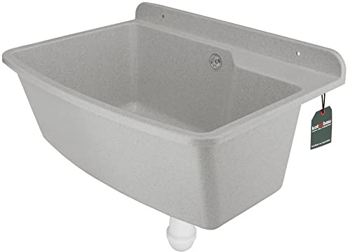 KOTARBAU® Lavello in polistirolo, 61 x 44 x 23 cm, colore grigio, con tappo, sifone e kit di montaggio, lavanderia, lavandino a mano, lavandino a mano, con scarico e viti