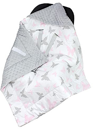 TupTam Baby Winter Einschlagdecke Babydecke 75x75cm für Autositz Babyschale Wattiert Minky Baumwolle Universal, Farbe: Schmetterling Hellgrau/Rosa, Größe: Einheitsgröße