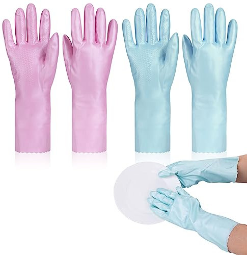 ASTER 2 Pairs Washing Up Gloves-Thicken Rubber Cleaning Gloves with Cotton Flock Liner Skin-Friendly &Keep Warm, Dishwashing Glove Medium Kitchen Cleaning Gloves Dishwashing Gloves(M)