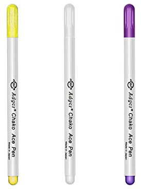 3 x Markierstifte Wasserlöslicher Stift Stoff Trickmarker Selbstlöschend Auswaschbar Schneiderstift 6 Farbe zum Quilten Lederhandwerk Schneiderei Nähen [Weiß, Gelb, Lila]
