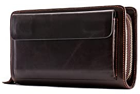 PORRASSO Portafoglio Uomo Pelle Pochette Portafoglio Borsa da Viaggio per Cellulare Lungo Portafogli con 8 Scomparti per Carte Caffè B