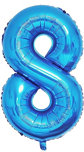 Ponmoo 40 inches Foil Balloons Numbers 8 Blue (101cm), Inflatable Helium or Air, Giant Balloon Number 0-9, 10-29, 30-100, Grand Balloons for Anniversary Wedding Birthday Party Decoration