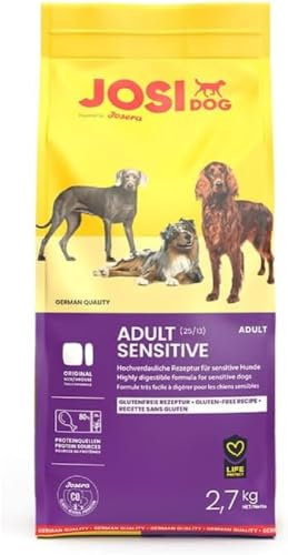 JosiDog Adult Sensitive (3 x 2,7 kg) | Adult | Premium Trockenfutter für empfindliche Hunde | besonders bekömmlich mit viel Geflügelprotein | glutenfrei | Powered by JOSERA | Hundefutter | 3er Pack