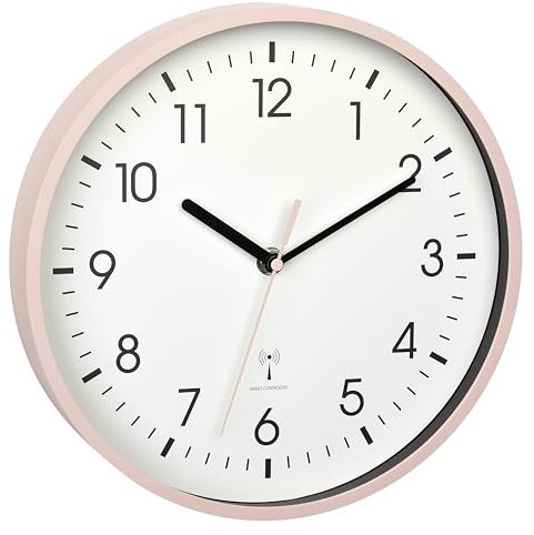 TFA Dostmann analog trådlös väggklocka, 60,3550.16, högsta noggrannhet, modern, analog, rosa sekundvisare, glasskydd, för vardagsrum, entrén, gåva, 245 x 245 x 42 mm, rosa