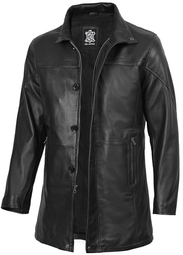 fjackets Black Leather Car Coat for Men - Leather Jacket Men - Lambskin Leather Coats For Men | [1118736] Bristol, 2XL