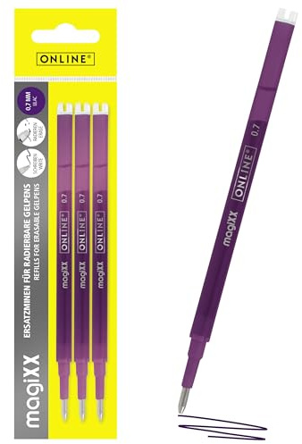 Online 3 x radierbare Tintenroller-Nachfüllminen, violett, kompatibel mit magiXX, Frixion etc., für radierbare Gelschreiber, mittlere Spitze, nachfüllbar