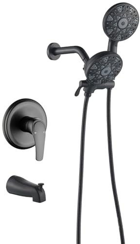 Tub and Shower Faucet Set Complete Dual Shower Head and Handheld 2 in 1 Combo Set Shower System with Tub Spout Tub and Shower Trim Kit Matte Black