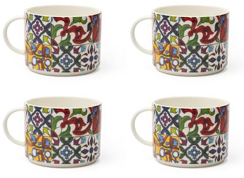 Excelsa Lisbonne Lot de 4 tasses jumbo en porcelaine, capacité 500 ml, multicolore
