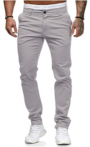 Osheoiso Pantalon Homme Slim Fit Vêtements Cargo Chino Pantalons Casual Stretch Pantalons Élastique Pantalon Business Skinny Pantalon pour Printemps Eté A Gris Clair S