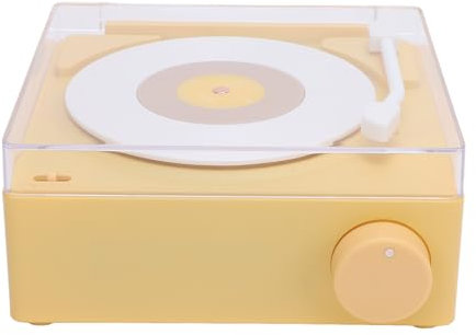 Yusat Tourne-disque Bluetooth en ABS mignon portable sans fil pour décoration de maison, chambre à coucher, table (jaune crème)