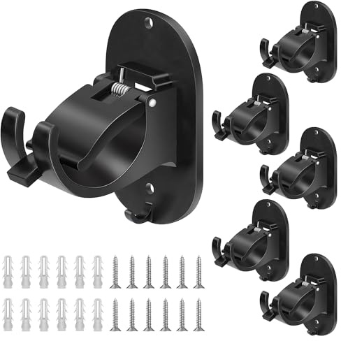 WEKIWGOT Soporte para barra de cortina Sin Taladrar, Ganchos Autoadhesivos Negro con Tornillos, Instalación Fácil y Resistente para Baño, Cocina, Dormitorio (6 Pack)