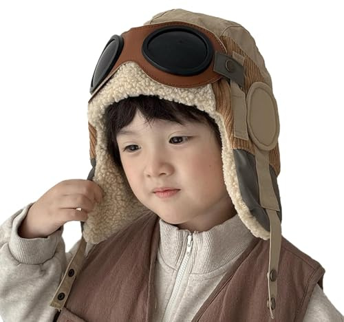 Cappello da pilota per bambini - Cappello antivento in peluche per ragazze - Cappello invernale caldo per bambini per ragazzi, ragazze, bambini, ciclismo, sci, alpinismo, passeggiate con il cane