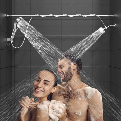 NTPN Double Shower Head for Couples: High Pressure Double Shower Head for Two People - Adjustable Two Shower Head System with 3 Flow Settings, Suitable for 2 People (Chrome)