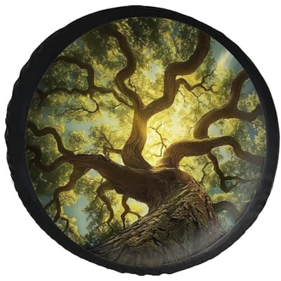 Vintage Oak Tree Summer Sunlight Shade Adjustable Spare Tire Cover Soft Universal Fit Wheel Covers Waterproof Car Accessories 32inch