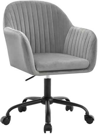 WOLTU Schreibtischstuhl, Bürostuhl ergonomisch, Homeoffice Stuhl höhenverstellbar, Schminkstuhl mit Armlehnen, Drehstuhl mit Rollen, Samt Stuhl Metallrahmen, 150 kg belastbar, Hellgrau