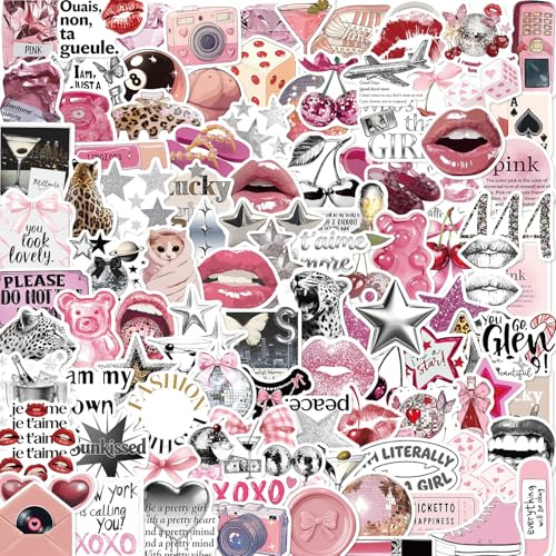 Pink Y2K Stickers for Girls - 100PCS Unique Aesthetic Stickers, Waterproof Vinyl Decals for Water Bottle, Laptop, Scrapbook, Retro Pop Culture, Y2K Party Supplies & Gifts