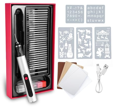 Elektrisches Graviergerät für Glas & Holz, Glasgravur Set zum Gläser Gravieren, Mini Fräser Gravurset mit 30 Bits, 3-Stufen Drehzahl, 10W Gravierstift für DIY & Handwerk, Silber