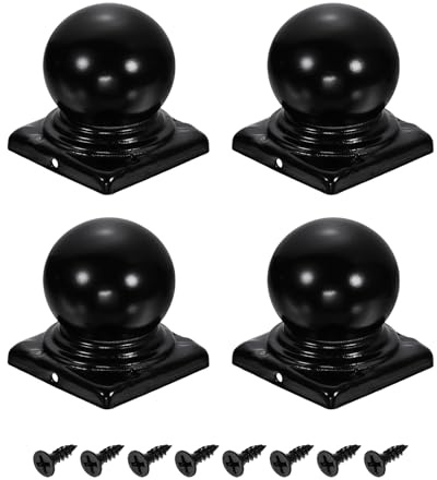 QUARKZMAN 4 Piezas Tapas Para Postes Cerca, 80mm/3.15 Pulgadas Cuadradas Con Forma Bola Impermeable De Hierro Con Tornillos Para Cercas Exteriores De Metal O Madera, Deck, Buzón.
