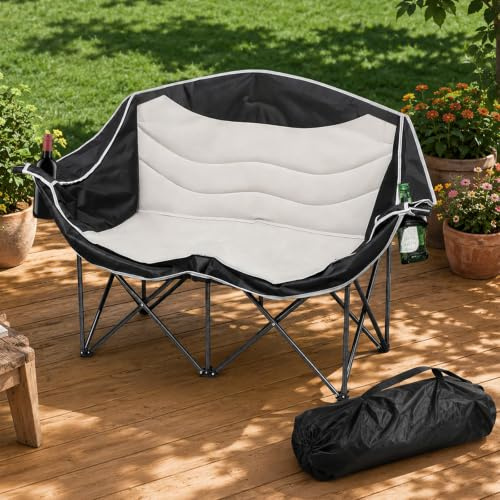 EvshBea Chaise de Camping Pliante pour 2 Personnes, Charge Max 300 kg, Canapé de Camping 2 Places avec Dossier Haut, Portable pour Camping, Jardin, Balcon, Plage, Pêche