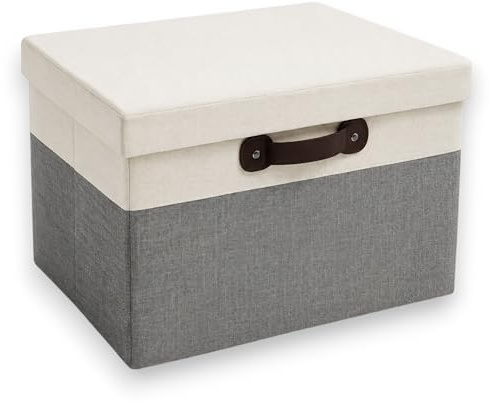 KORAT - Box Contenitore Pieghevole con Coperchio e Maniglie 50x40x30 cm in TNT Rinforzato, Scatola Portaoggetti per Armadio, Vestiti, Coperte, Giocattoli, Biancheria, Organizer Salvaspazio