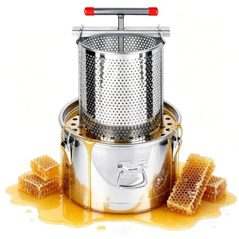 THYXGS Manuell honungspress 10 L/3,17 Gal i rostfritt stål för honung och bivax, med 2 filterdukar, droppbricka, lock och förvaringshink för biodling