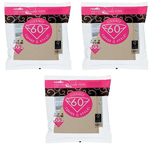 Hario 03 100-Count Coffee Natural Paper Filters, 3-Pack Set (Total of 300 Sheets) (Japan import)