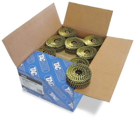 Tacwise 0422 Clavos en Bobina Plana Sin Acabado Tipo 2,5 x 50 mm, Punta Diamante, Vástago Anillado, Inclinados 16°, Bobinados con Alambre, Paquete de 9000