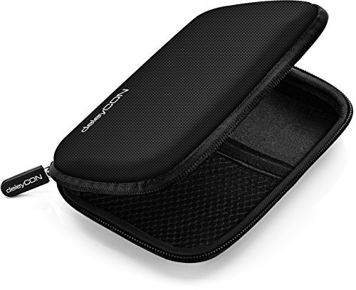 deleyCON Festplattentasche Festplatten Case HDD Case - für 2,5 Zoll Festplatten und SSD - Robust & Stoßsicher - 2 Innenfächer Netztaschen - Schwarz