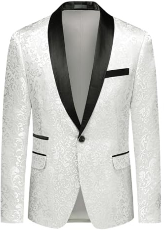 Allthemen Men's Luxury Casual Blazer Slim Fit Paisley Floral Jacquard Suit Jackets Stylish Coats Chic Jackets White L