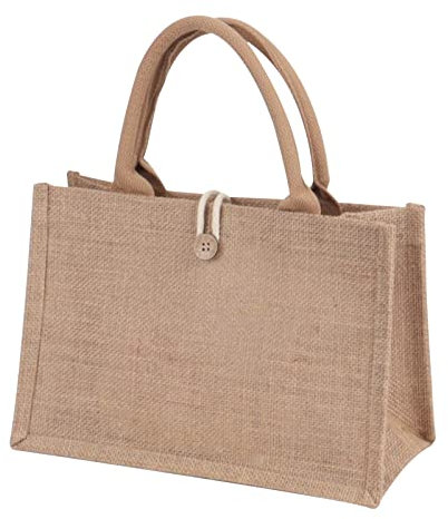 Cdemiy Jute Einkaufstasche, Klassische Jute Shopper, Wiederverwendbare tragbare Leinentasche mit wasserdichtem Futter, für die Aufbewahrung von Kleinigkeiten, zum Einkaufen, zum Heimwerken