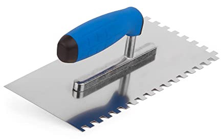 Mivos Llana dentada 8 x 8, acero inoxidable, 270 x 130 cm, con mango suave, paleta de alisado inoxidable con dientes de 8 mm, albañilería, fabricada en la UE