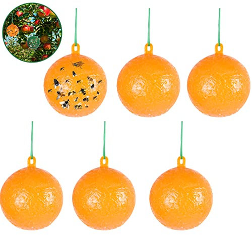 FORMIZON 6Pcs Piège à Mouches des Fruits, Pièges à Insectes Volants, Boules de Piège à Mouches suspendues, Pièges Engluées Étanche Anti-Insecte pour Jardin Plante Fleur Fruits Protection (Jaune)