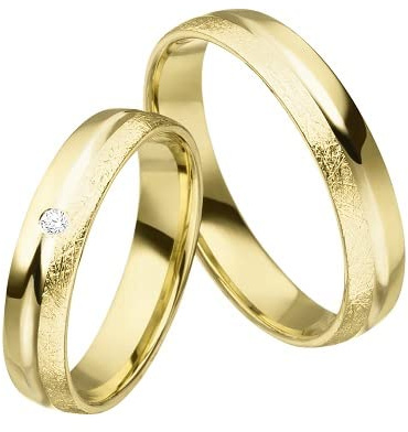 JC Trauringe Coppia di fedi nuziali in oro, 4,0 mm, dal design fantastico, anelli per partner con incisione in elegante cofanetto, 2 anelli da sposa da uomo e da donna con pietra I MT19, oro