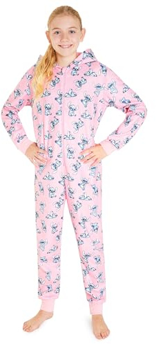 Disney Pigiama Stitch Bambina Intero - Pigiamone Stitch in Pile con Zip 2-14 Anni - Pigiami Interi con Cappuccio per Ragazza (Rosa Stitch, 11-12 Anni)
