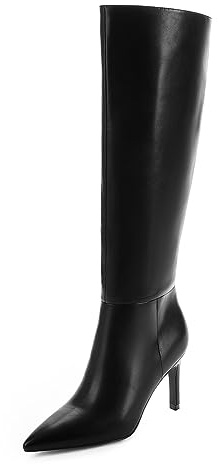 Easyfox Black Knee High Boots for Women Pointed Toe Tall Boots Stiletto High Heel Long Fall Boots Size 8.5