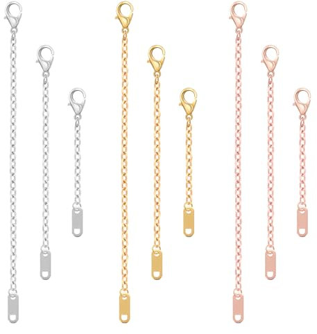9Pcs Necklace Extenders for Women, Mabor Removable Necklace Stainless Steel Jewelry Chain Extenders for Anklet Bracelet Necklace(Gold/Silver/Rose Gold,Length: 2 4 6)