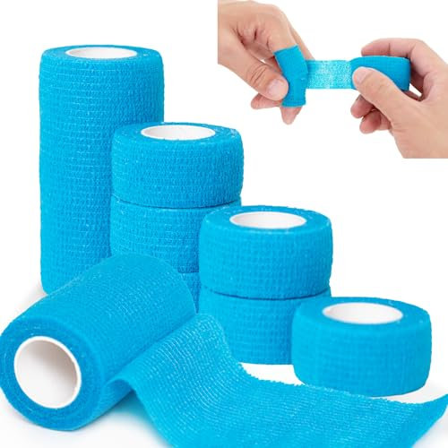 LiangMai Selbstklebender Verband, 8 Rollen 5cm x 4,5m Pflaster Rolle Verbandsmaterial für Erste Hilfe, Elastische selbsthaftende Bandage Fixierbinde Haftbandage Selbstklebend (Blau)