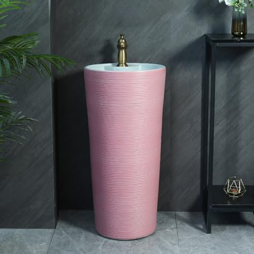Standwaschbecken, einteiliges Standwaschbecken, Keramik-Standwaschbecken für Badezimmer, bodenstehendes Aufsatzwaschbecken für Garderobenbalkon, Tischwaschbecken auf Balkonterrasse ( Color : Pink )