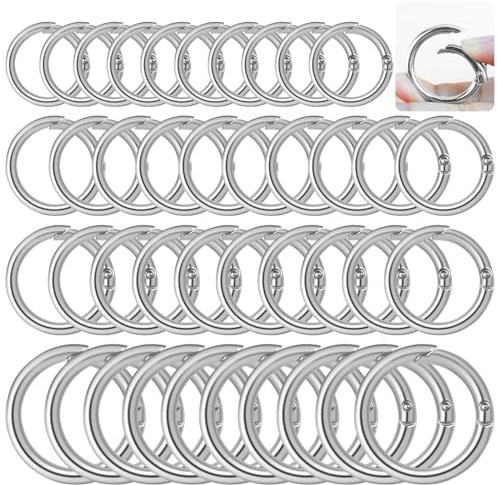 HavaCue 40PCS Spring O Rings 4 Sizes Round Carabiner Snap Clip,20/24/27/33mm Round Spring Snap Clip Hooks,Silver O Rings Metal for Bags Wallets DIY Craft