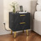 YITAHOME Comodino con 2 cassetti, 2 Porte e Prese USB, Comodino con Gambe e Maniglie in Metallo Dorato, Tavolino con Spazio per Riporre Oggetti per Soggiorno, Camera da Letto, 40x30x52 cm, Nero