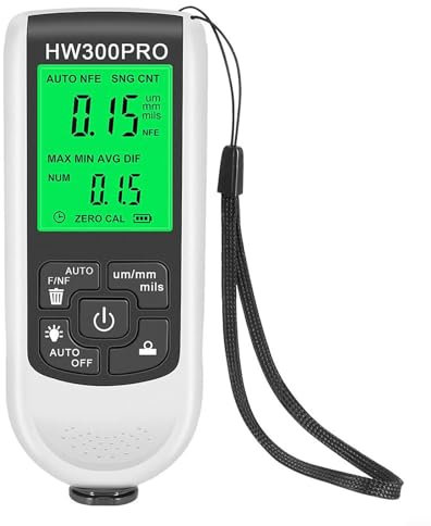 Beschichtungslehre, HW-300PRO Lackmessgerät mit digitalem LCD-Display, Dicke & Fühlerlehre zum Messen an Autos (weiß)